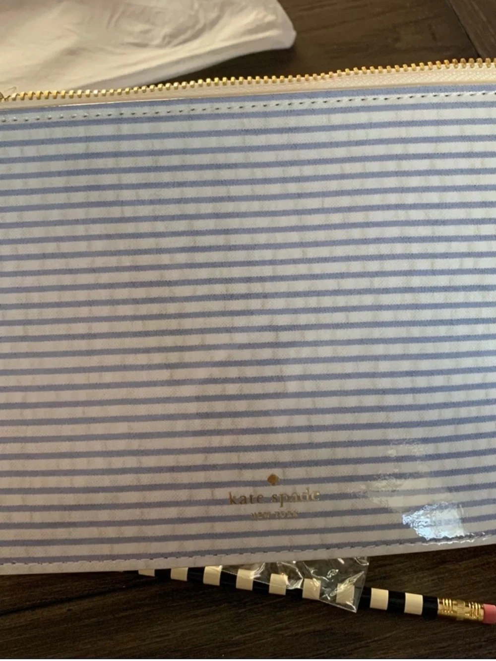 NWT Kate Spade ‘Get to the Point' Blue Striped Pencil Pouch
